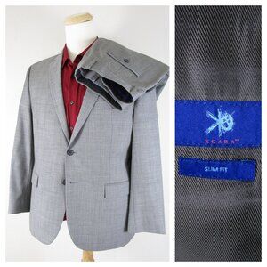 Egara Mens Solid Light Gray Two Button Slim Fit Wool Suit Size 44S Pants 34 X 29